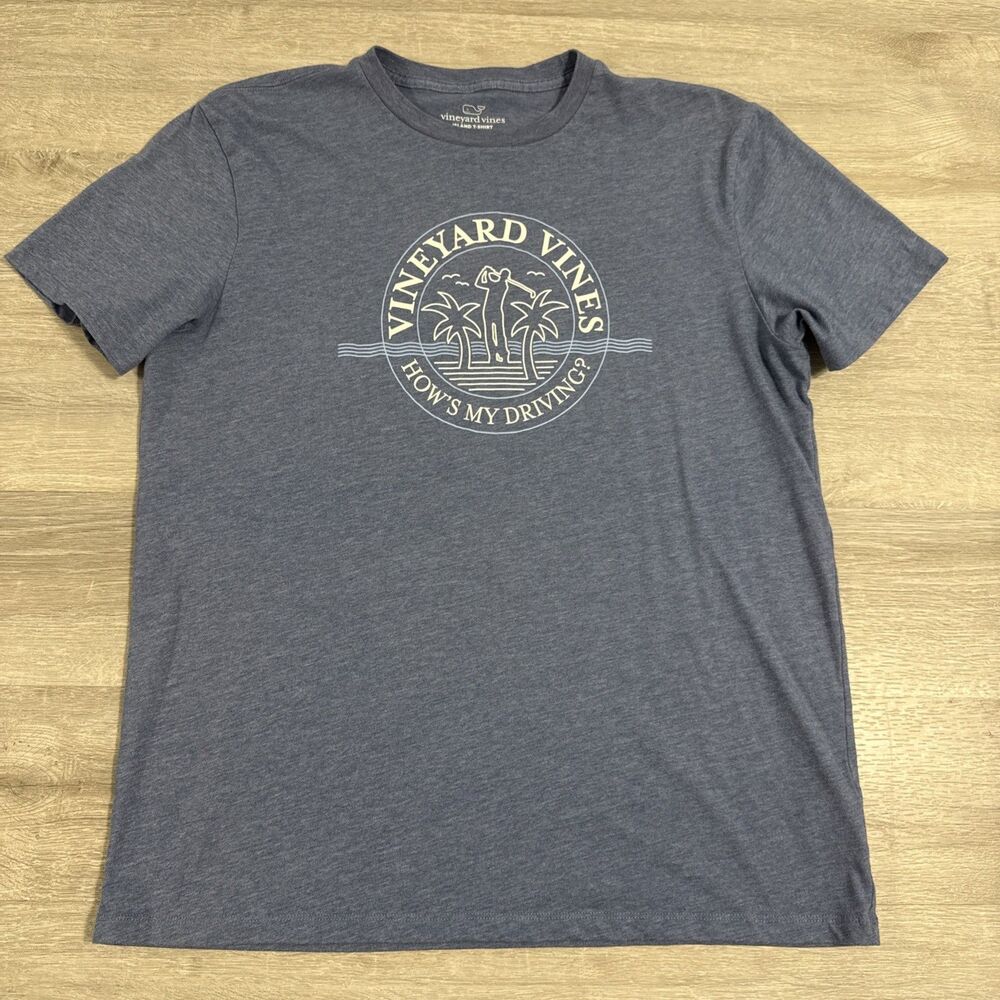 Vineyard Vines Shirt Island T-Shirt Golf How's My Driving Men's Blue Large